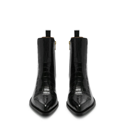 Vendôme Amandine croco black calfskin leather boots