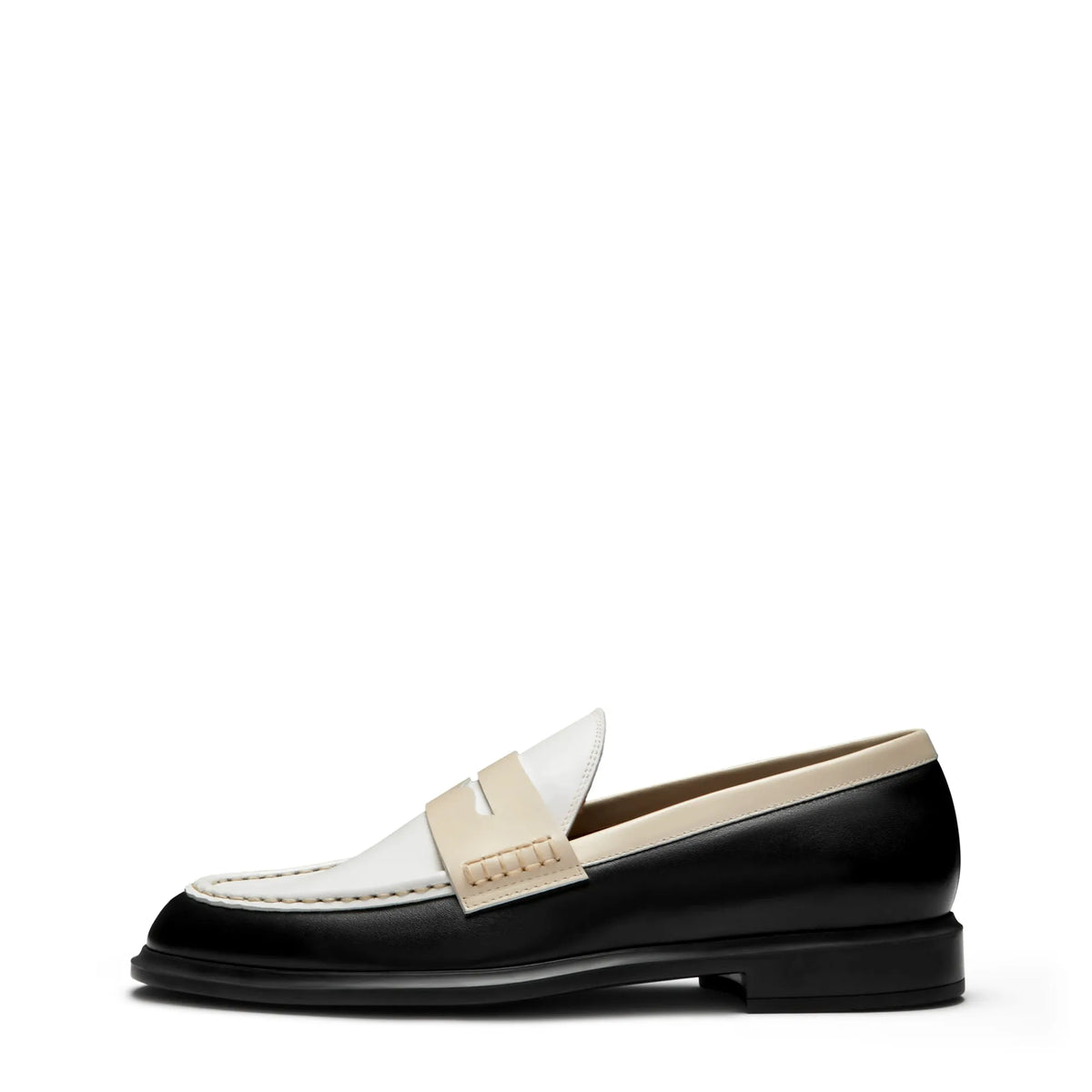 Vendôme Blandine black, white and cream calfskin leather loafers