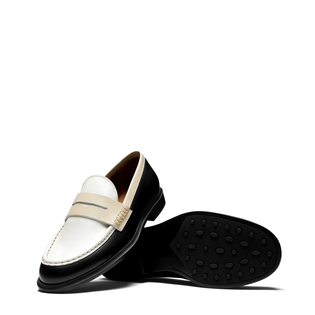 Vendôme Blandine black, white and cream calfskin leather loafers