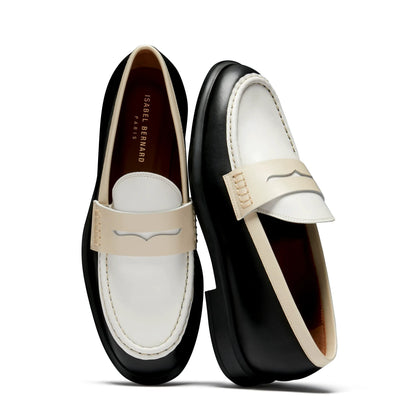 Vendôme Blandine black, white and cream calfskin leather loafers