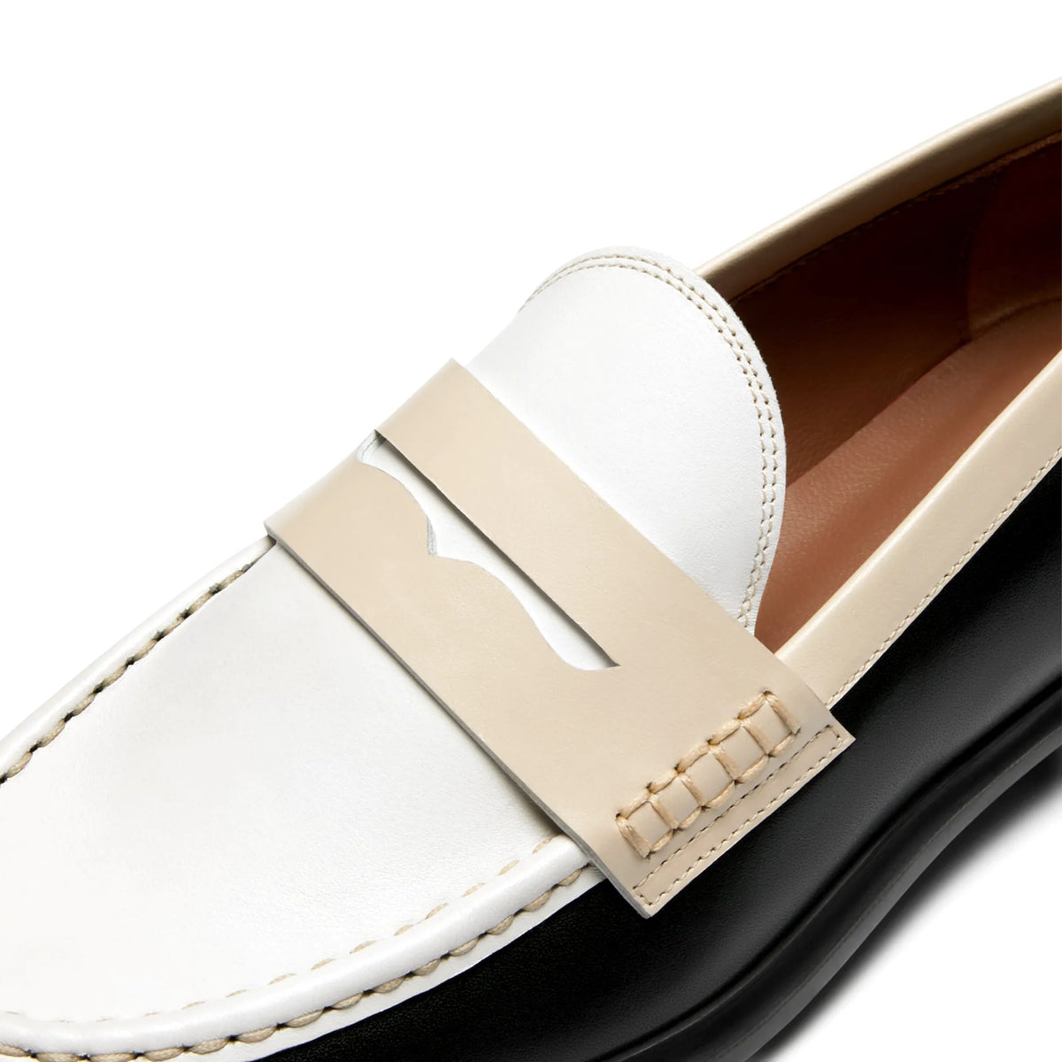 Vendôme Blandine black, white and cream calfskin leather loafers