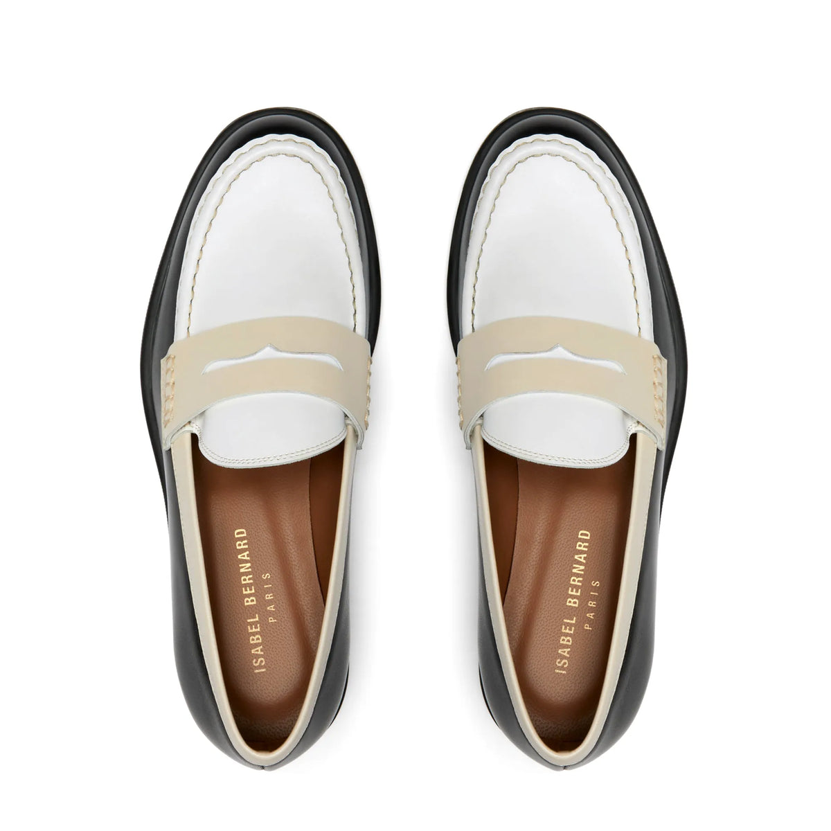 Vendôme Blandine black, white and cream calfskin leather loafers