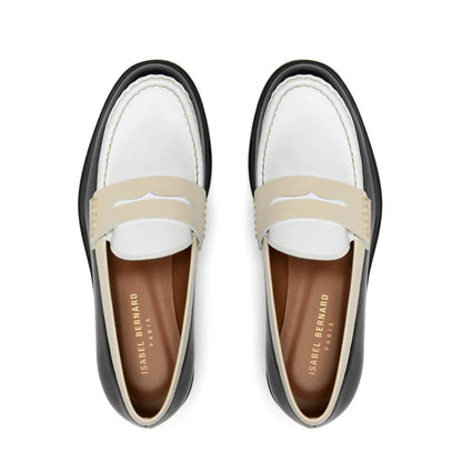 Vendôme Blandine black, white and cream calfskin leather loafers