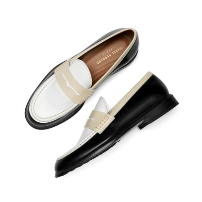 Vendôme Blandine black, white and cream calfskin leather loafers