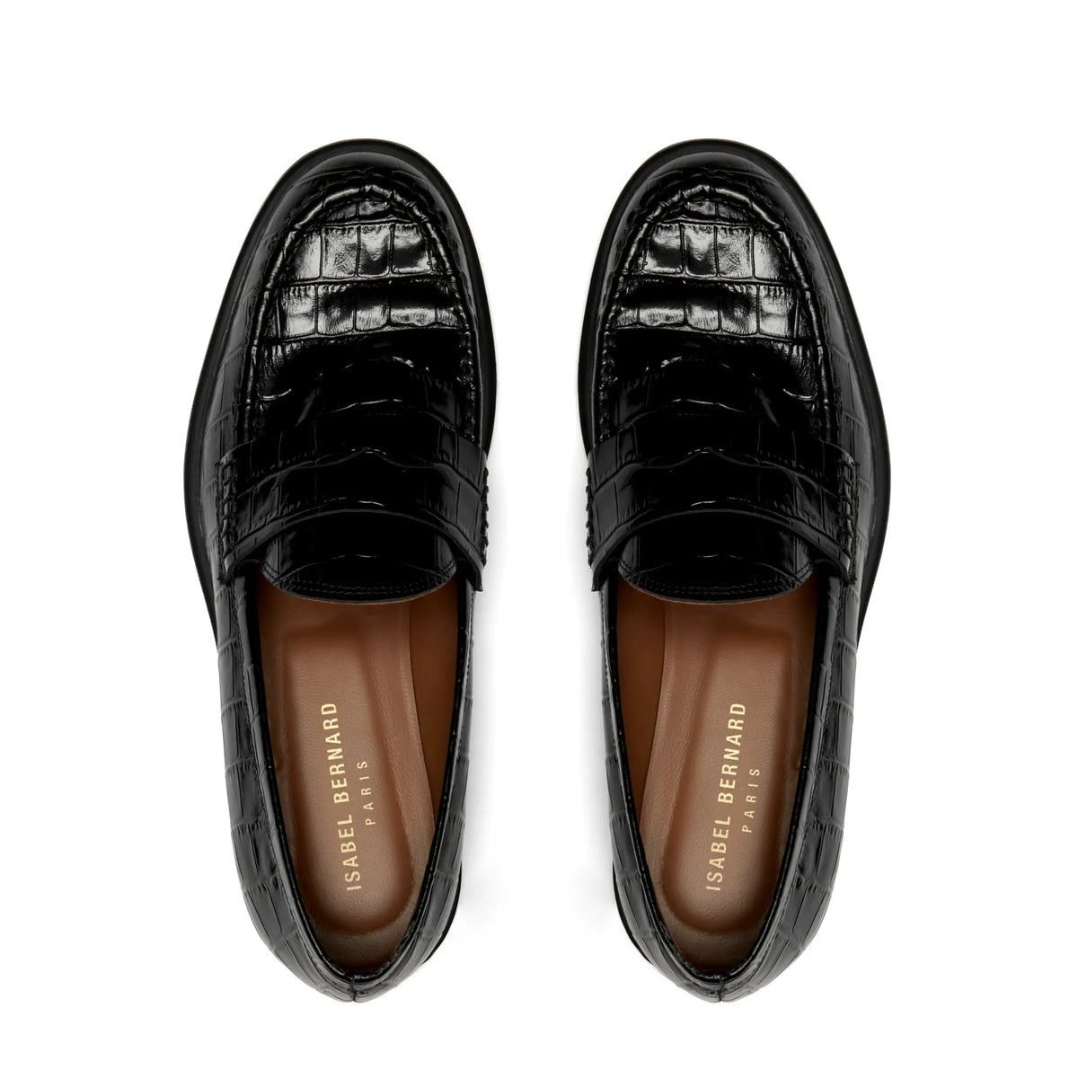 Vendôme Blandine croco black calfskin leather loafers