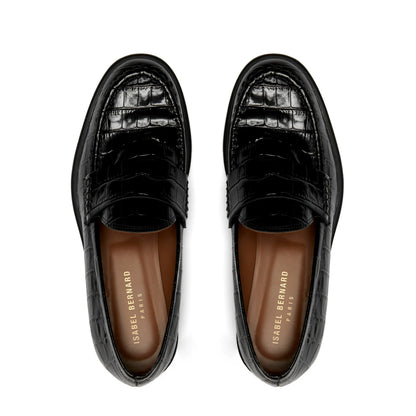 Vendôme Blandine croco black calfskin leather loafers