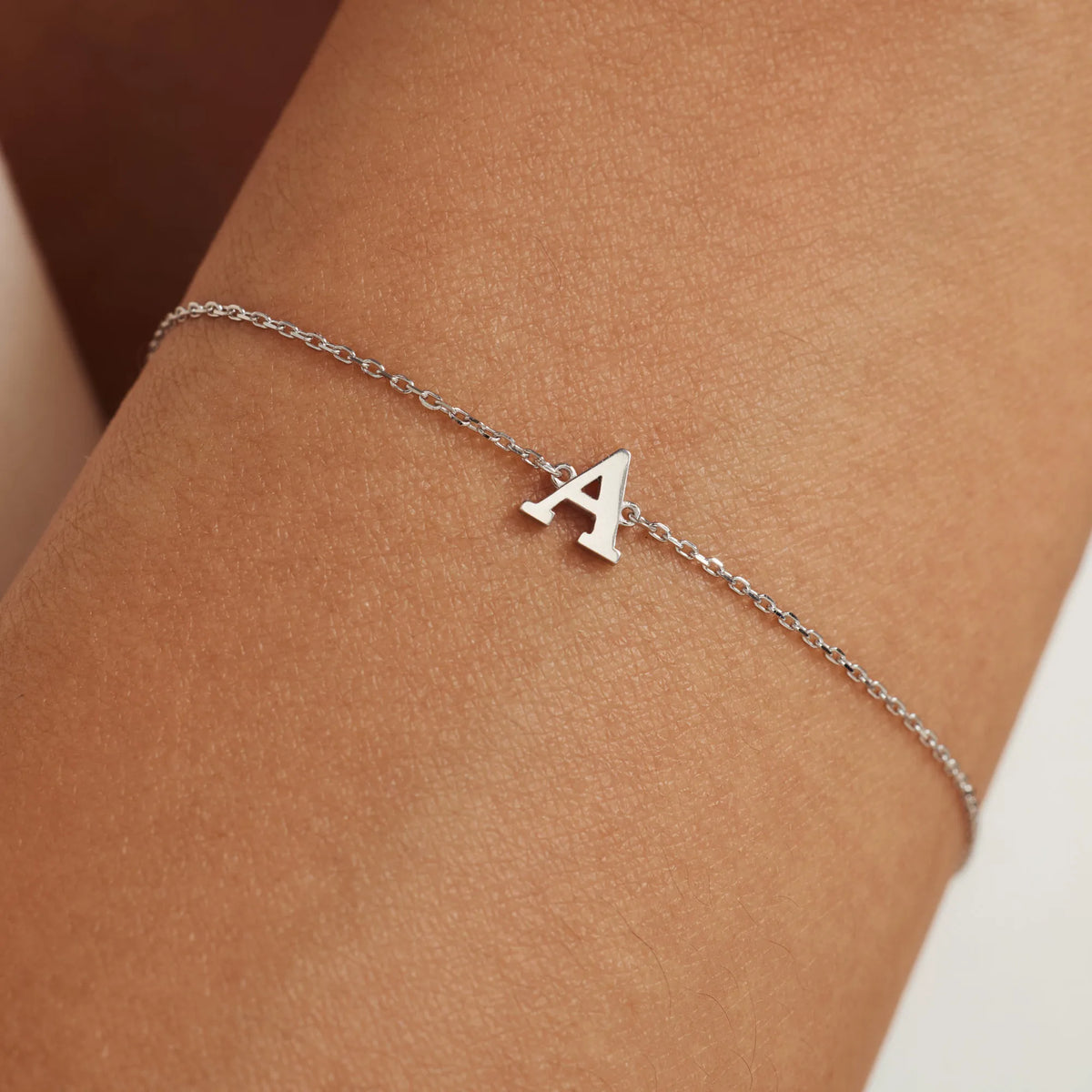 Saint Germain Rachel 14 karat white gold initial bracelet with letter