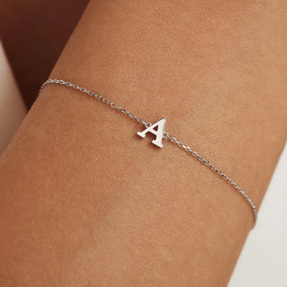 Saint Germain Rachel 14 karat white gold initial bracelet with letter