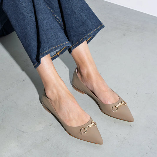 Vendôme Elita taupe calfskin leather ballerinas