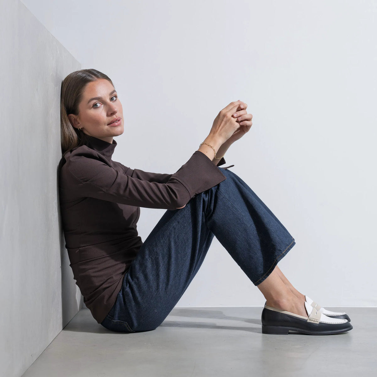 Vendôme Blandine black, white and cream calfskin leather loafers