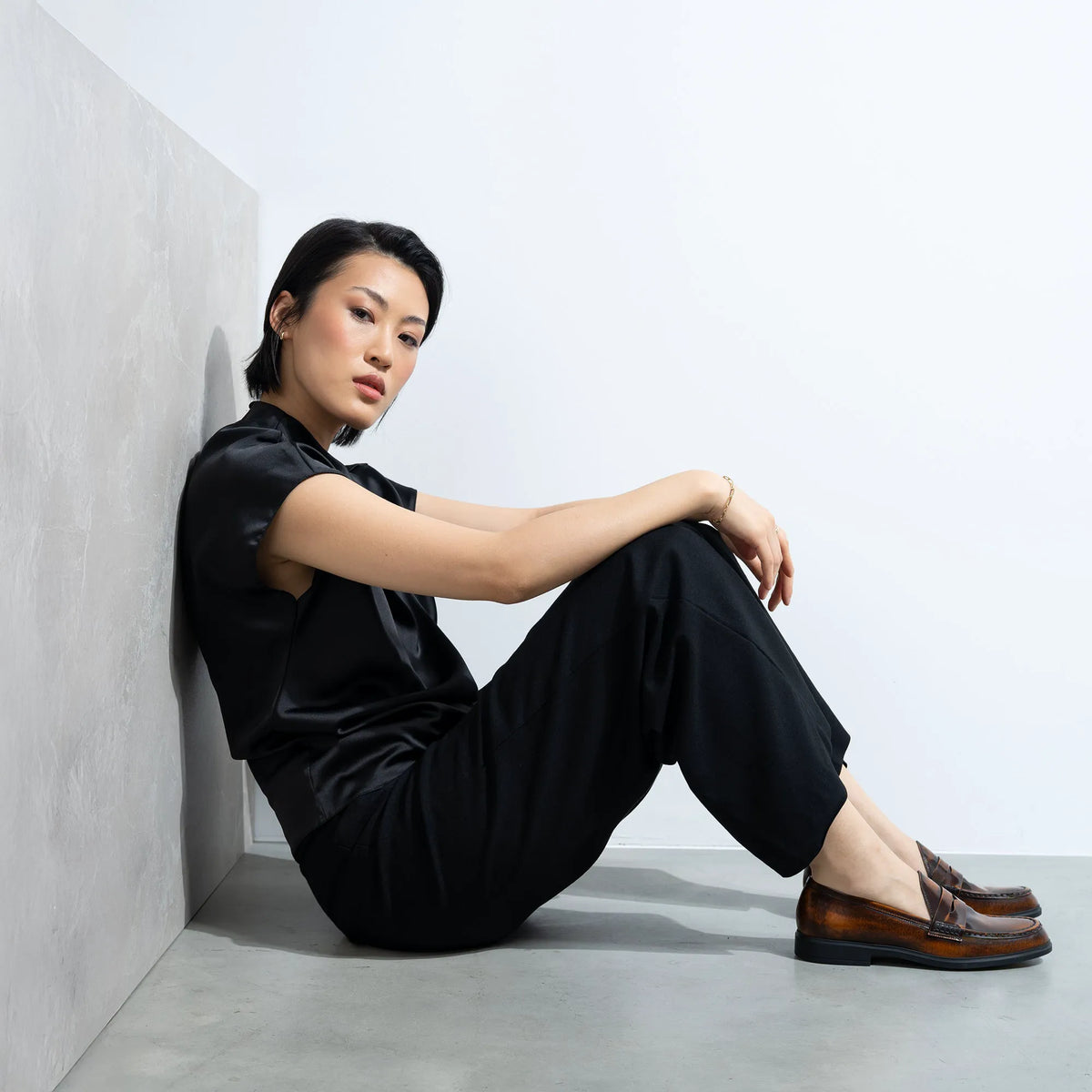 Vendôme Blandine cognac spazzolato leather loafers