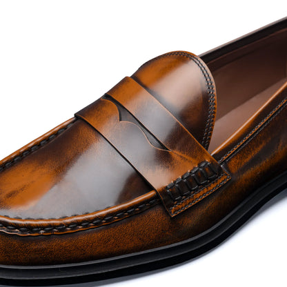Vendôme Blandine cognac spazzolato leather loafers