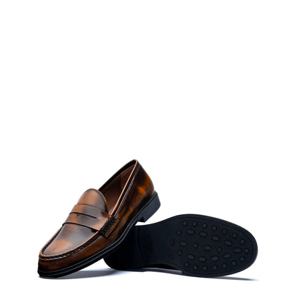 Vendôme Blandine cognac spazzolato leather loafers