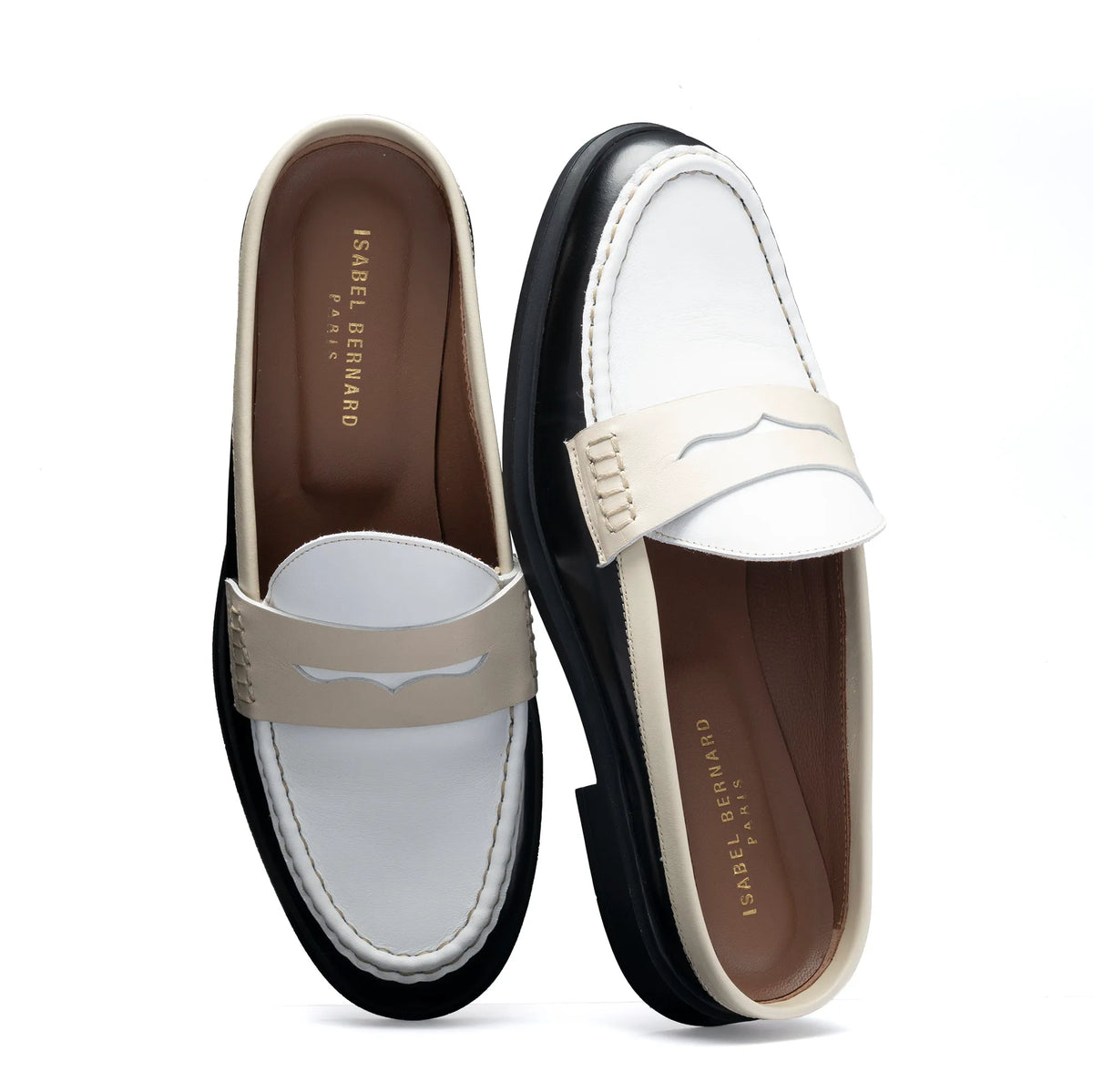 Vendôme Blandine Black And White Calfskin Leather Mules With White Details