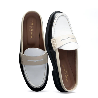 Vendôme Blandine Black And White Calfskin Leather Mules With White Details