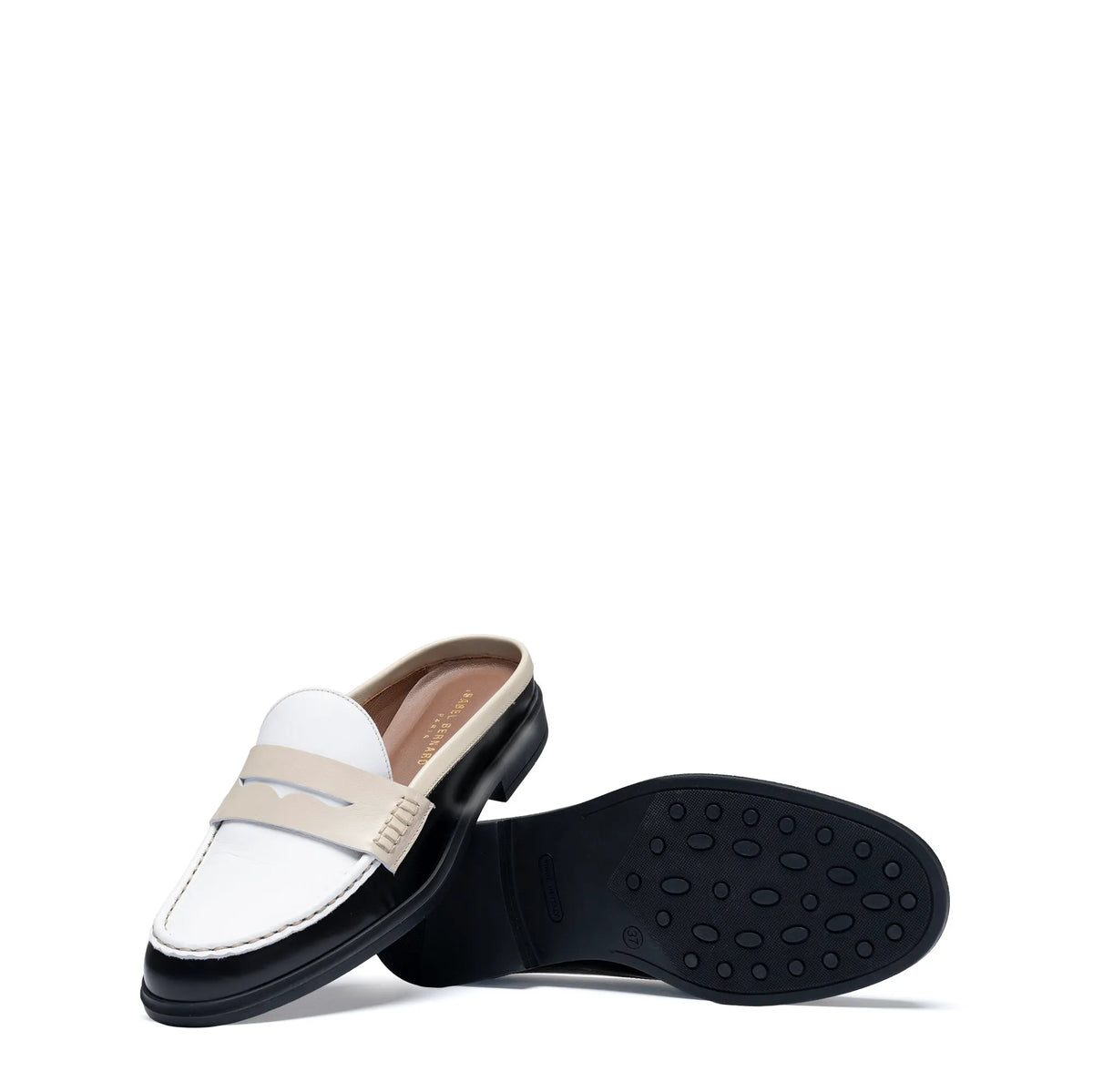 Vendôme Blandine Black And White Calfskin Leather Mules With White Details