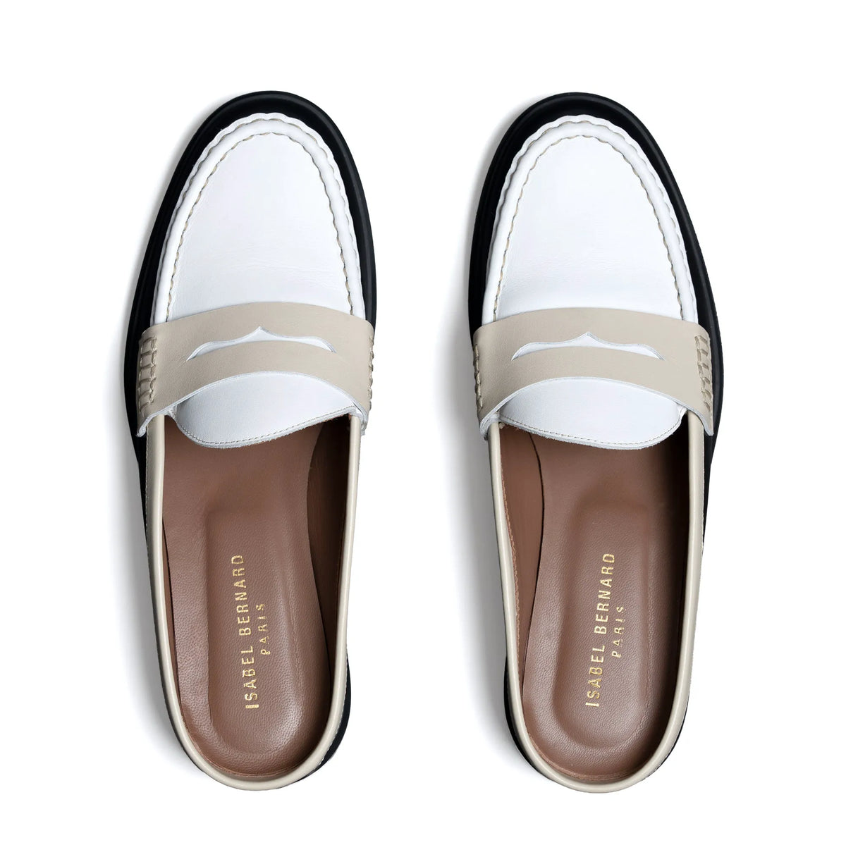 Vendôme Blandine Black And White Calfskin Leather Mules With White Details