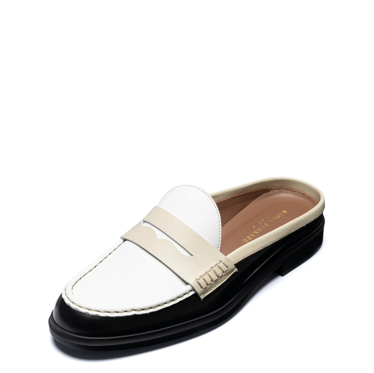 Vendôme Blandine Black And White Calfskin Leather Mules With White Details