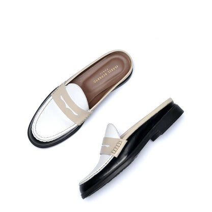 Vendôme Blandine Black And White Calfskin Leather Mules With White Details