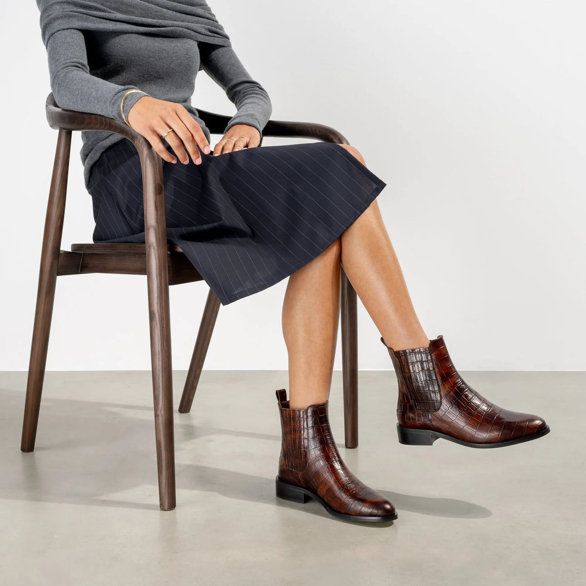 Vendôme Chey Croco Brown Calfskin Leather Chelsea Boots