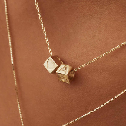Le Marais Felie 14 karat gold cube initial charm with letter