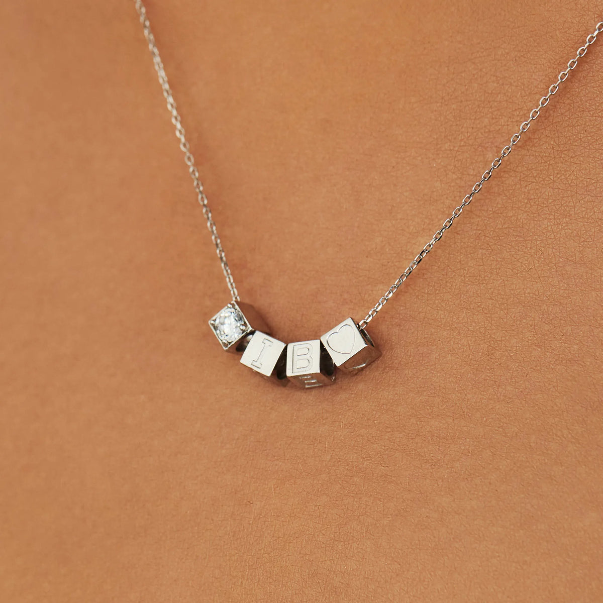 Saint Germain Felie 14 karat white gold cube initial charm with letter