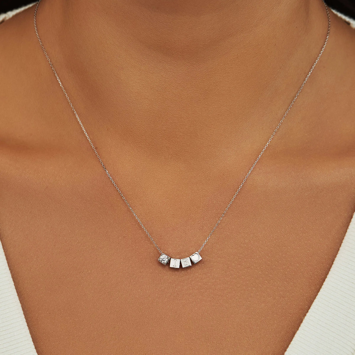 Saint Germain Felie 14 karat white gold cube initial charm with letter
