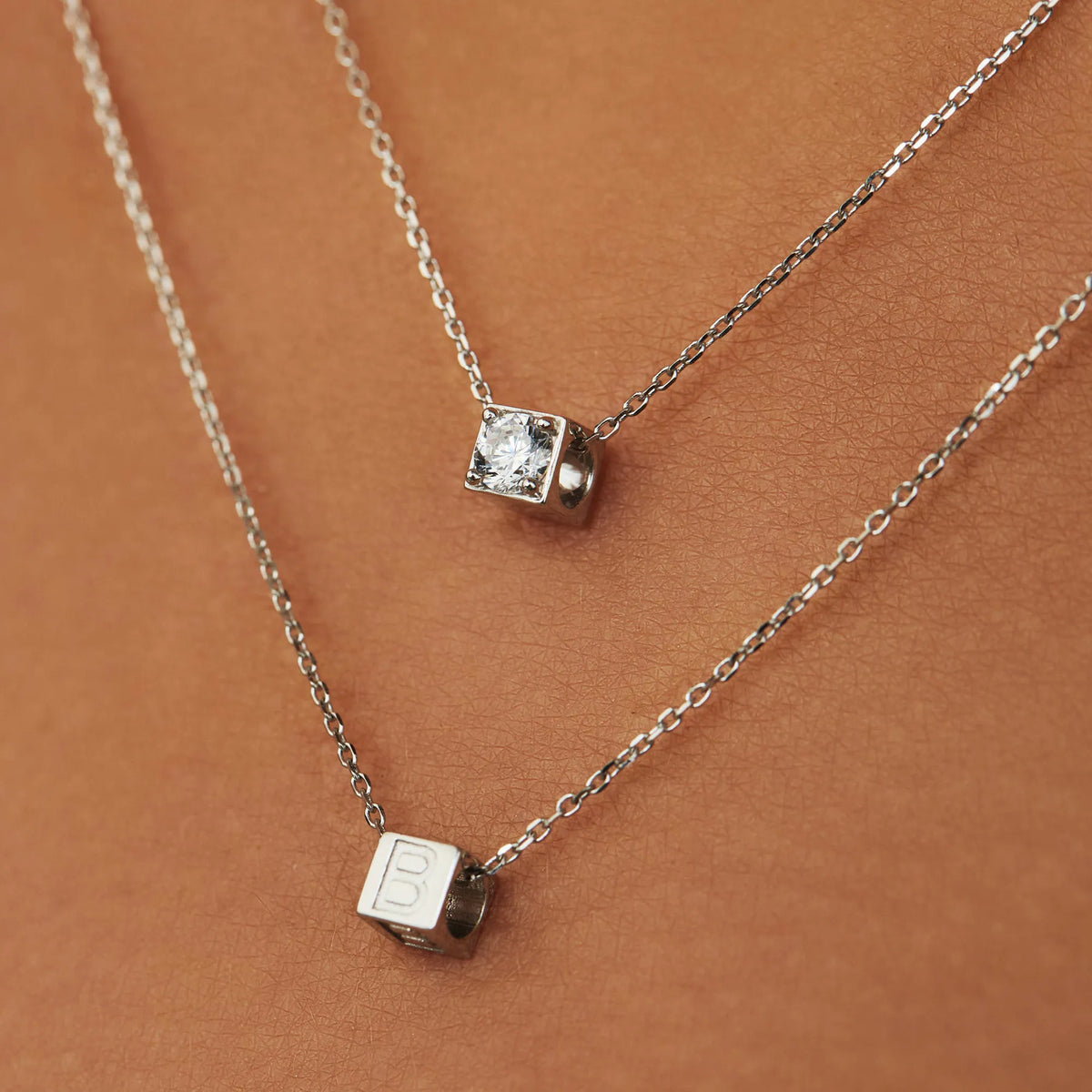 Saint Germain Felie 14 karat white gold cube initial charm with letter