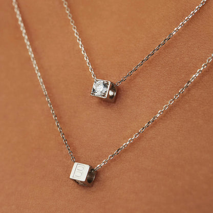 Saint Germain Felie 14 karat white gold cube initial charm with letter