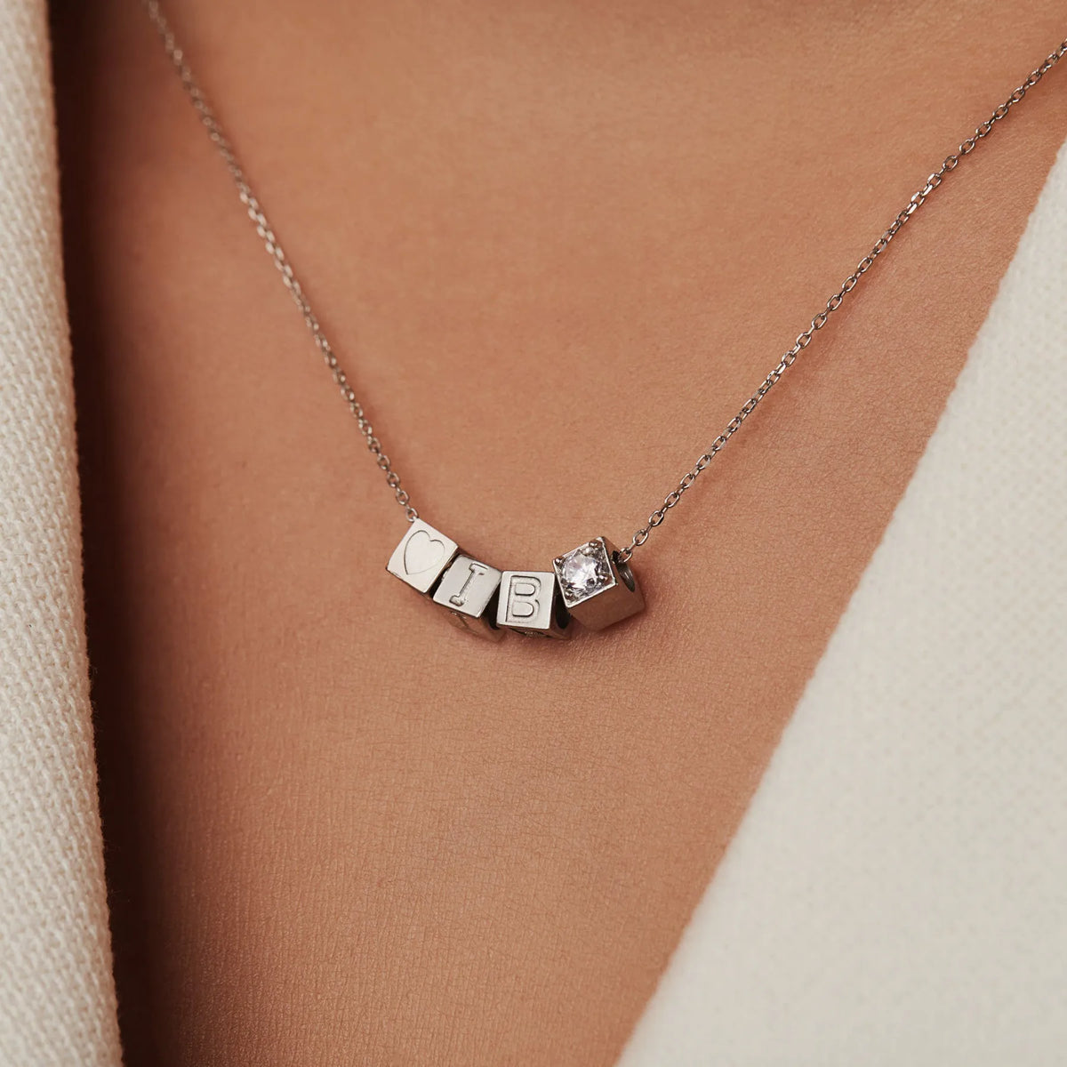 Saint Germain Felie 14 karat white gold cube initial charm with letter