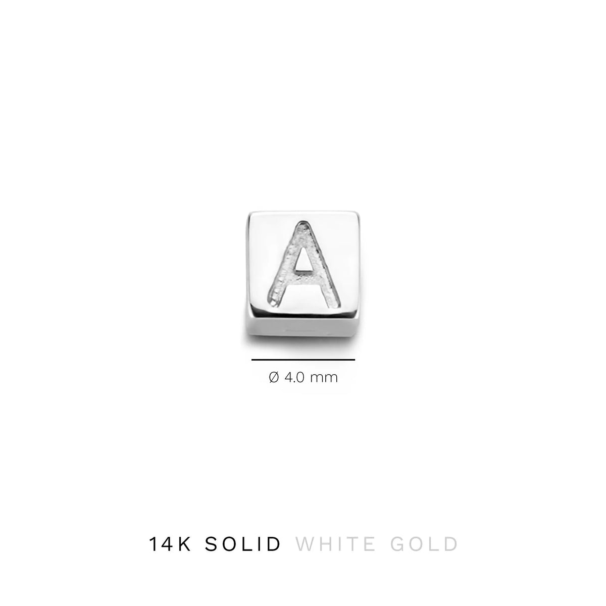 Saint Germain Felie 14 karat white gold cube initial charm with letter